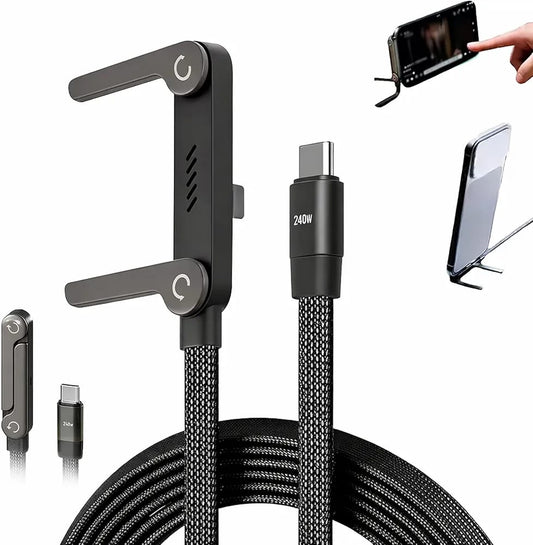 240W - USB C to USB C- Fast Charging Gaming Data Cable - 1.5M with Foldable Phone Stand
